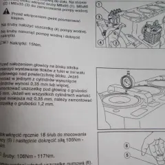 Instrukcja montażu silnika Cummins: momenty dokręcania śrub głowicy 106-117 Nm, pompy wodnej 15 Nm.